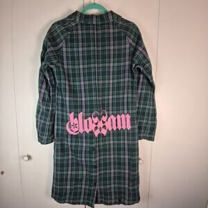BLOSSOM JAPAN Green Tartan Plaid Button Up Pink Print OS V-kei Punk Jfashion